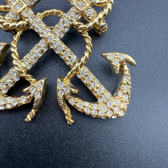 Gold-Tone Carolee Anchor Brooch With Crystals Nautical Statement Pin Elegant Des - Picture 2 of 6